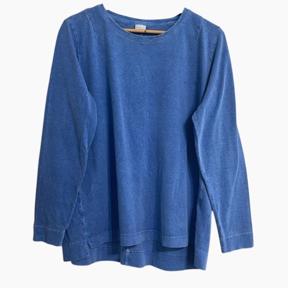 POETRY‎ Blue Hemp & Organic Cotton Blend Long Sleeve Scoop Neck Top